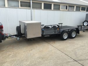 car trailer with tool box front view